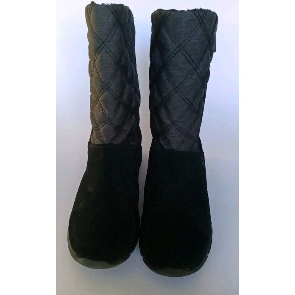 Lands End Womens Suede Quilted All Weather Mid Boots Shoe Black Side Zip 7.5D